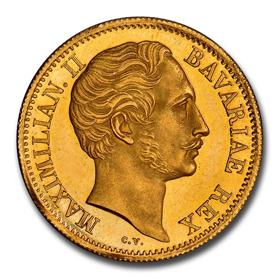 1853 German State Bavaria Gold Ducat Maximilian II MS-63 NGC (PL) 1853 German State Bavaria Gold Ducat Maximilian II MS-63 NGC (PL)